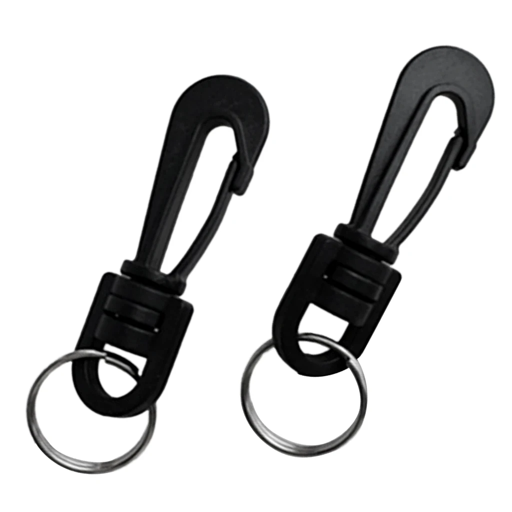 2x Plastic Swivel Spring Clips Snap Hook Dive Gear Bag Whistle Key Ring BLK