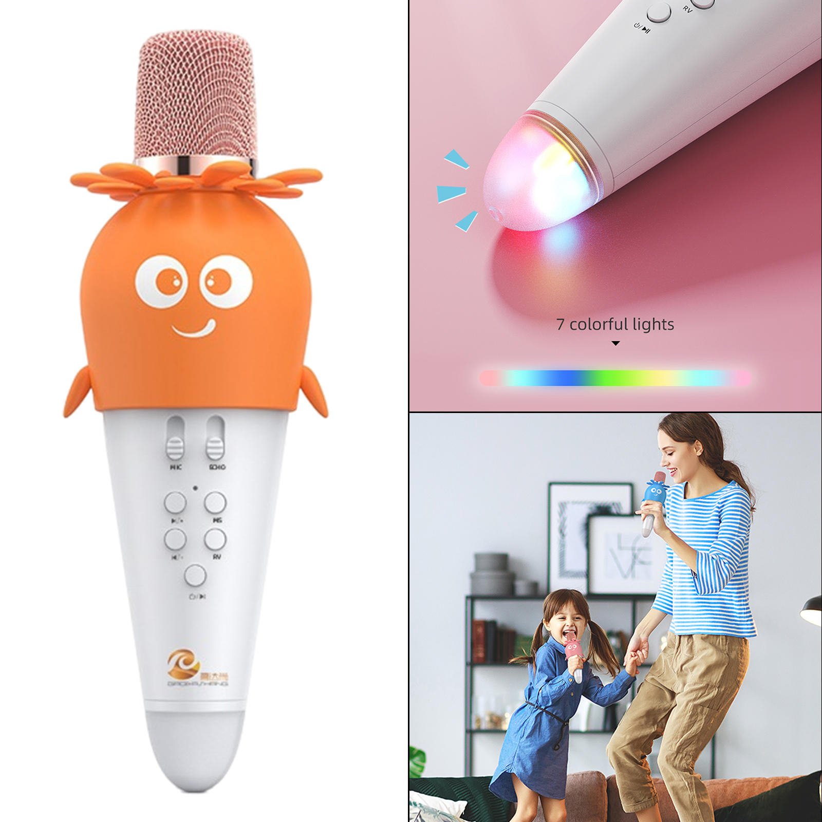 Karaoke Wireless Microphone Bluetooth Mic with LED Lights Handheld Wireless Karaoke Microphone for Kids Children All Age Outdoor