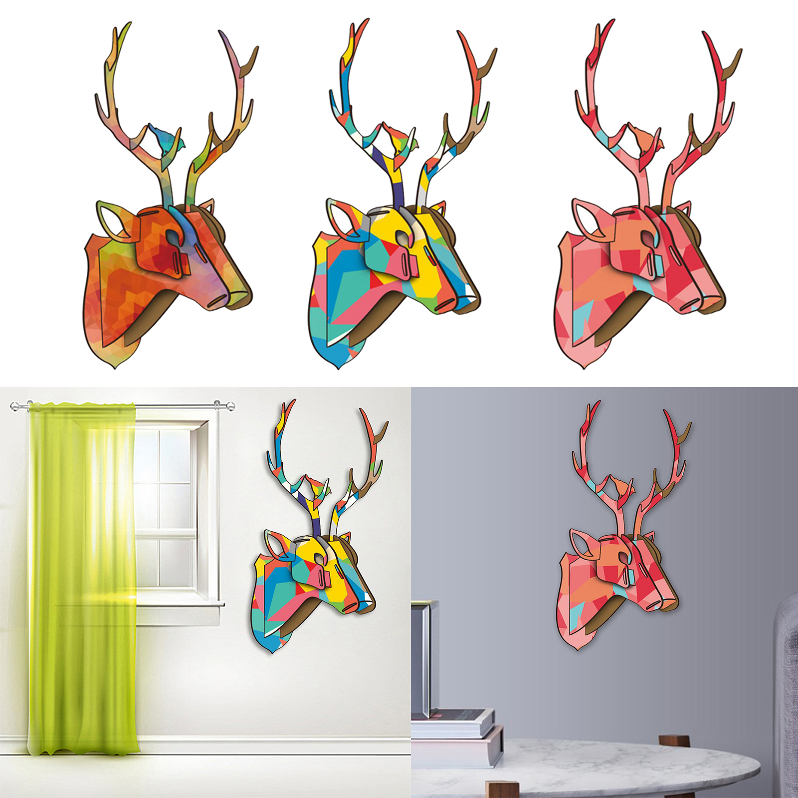 Assembly Puzzle Trophy Deer Head Wall Art Animal Sculpture Ornament for Living Room Bedroom Decoration