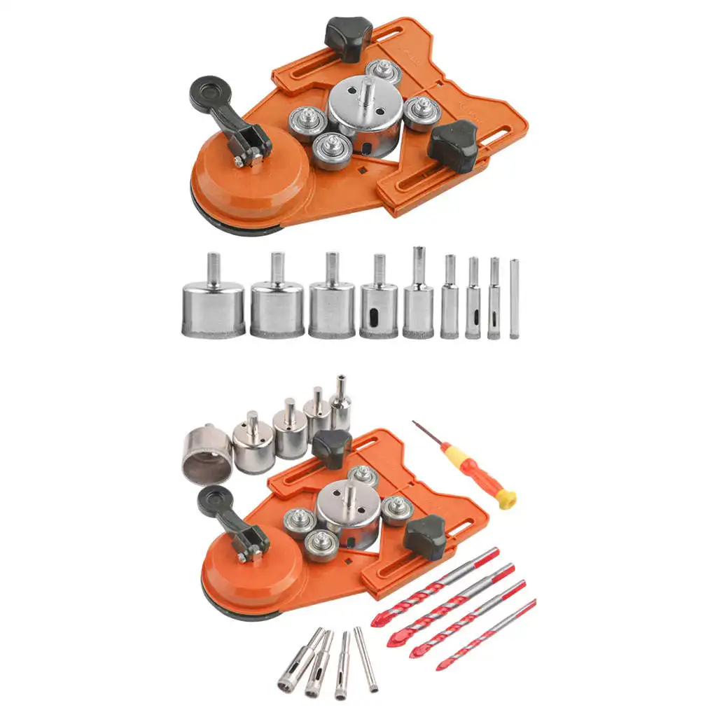 Diamond Drill Bit Set With Hole Saw Guide Jig Fixture Adjustable Centering Locator Suction Holder Glass Ceramics Tile