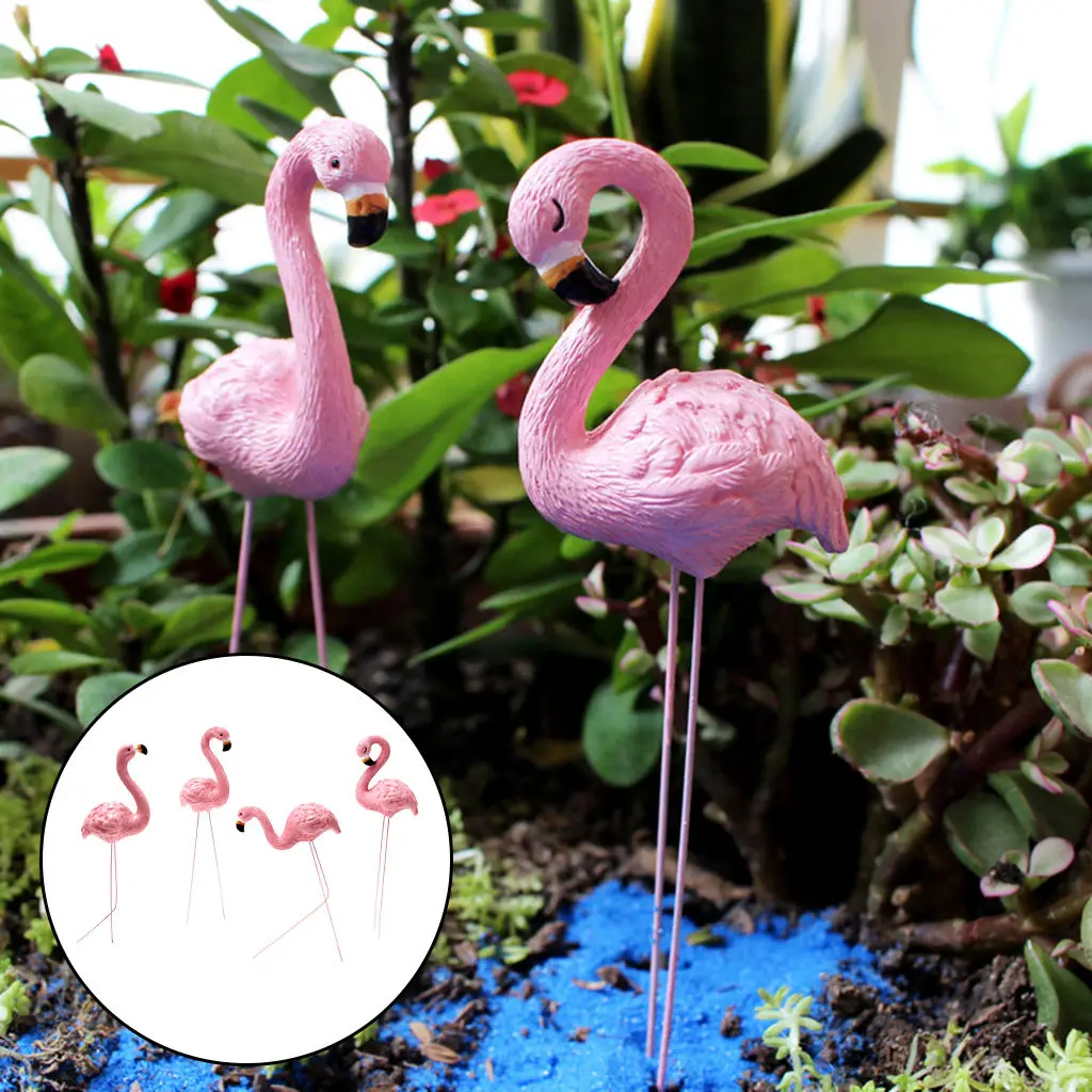 4 Pieces Resin Flamingo Ornaments Decorative Animal Sculpture Bird Sculpture Landscape Decoration for Courtyard Outdoor Garden