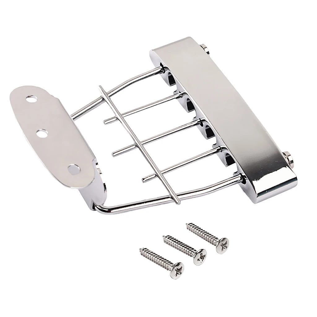 Tooyful 4 String Semi Hollow Trapeze Tailpiece with Screws for Archtop Jazz Bass Guitar Parts Chrome