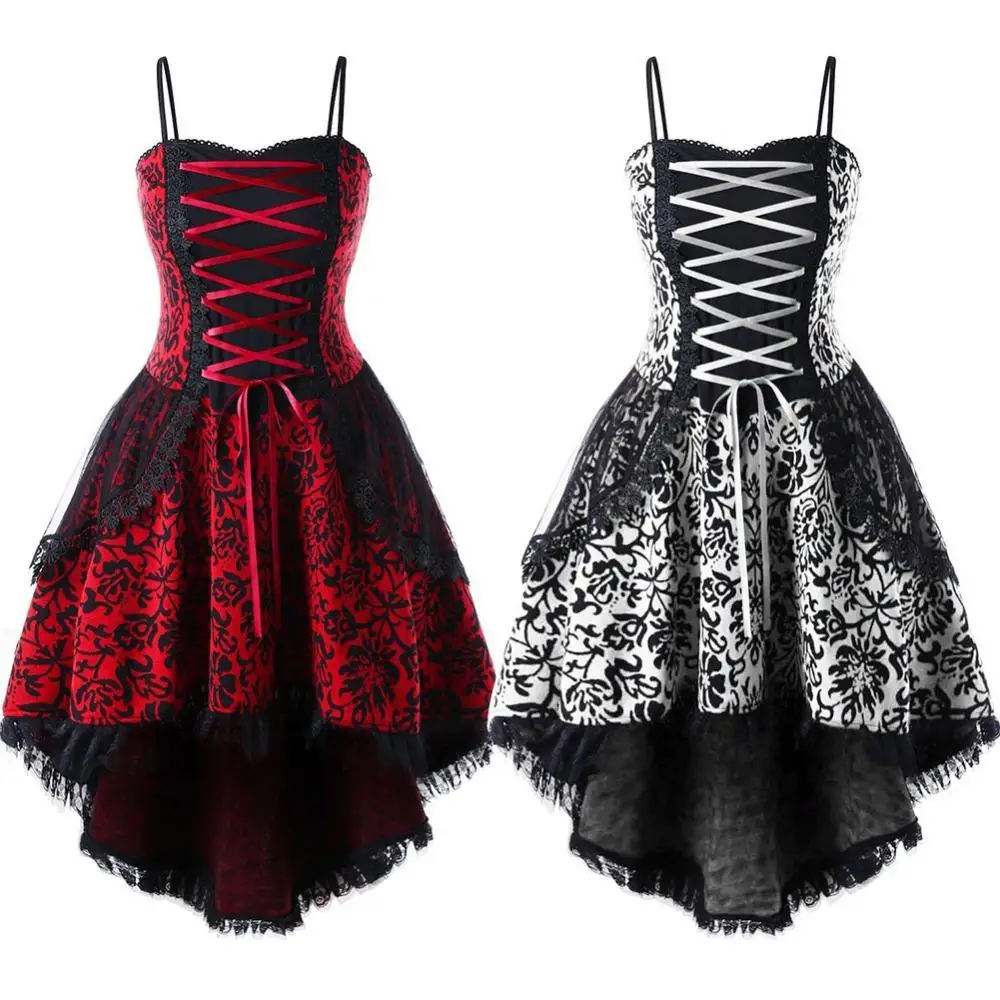 50% Dropshipping!!Fashion Retro Women Gothic Style Lace Layered Hem Sleeveless Bandage Corset Dress mini dress
