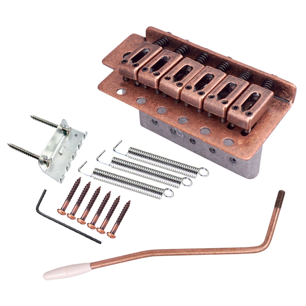 Tooyful Copper Red 6 String Flat Saddle Single Tremolo Bridge System for FD SQ ST Electric Guitar Parts Replacement