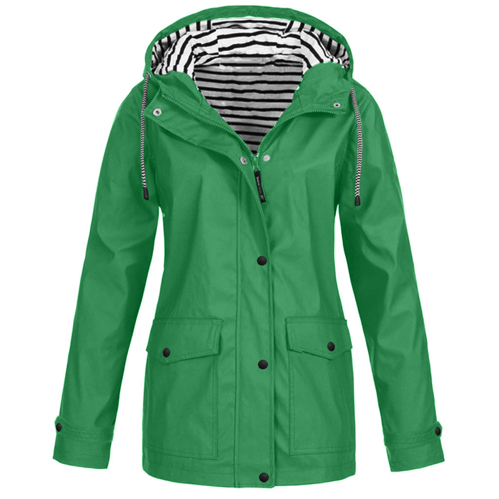 Women Solid Rain Jacket Outdoor Plus Size Waterproof Hooded Raincoat Windproof New Warm Jacket Windproof Outdoor Chaqueta