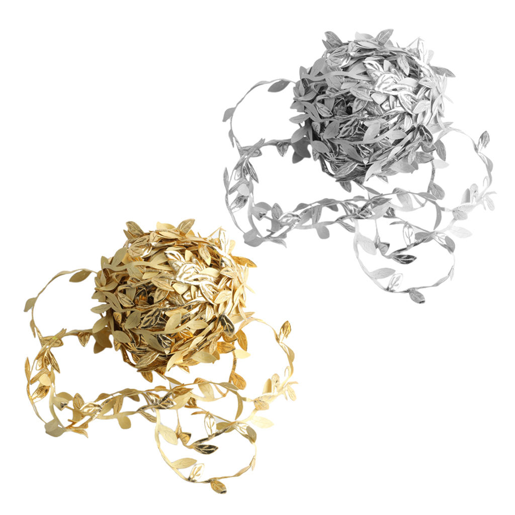 Artificial Leaf Ribbon for DIY Crafts Party Wedding Home Garland Decorations Gold Silver Leaves