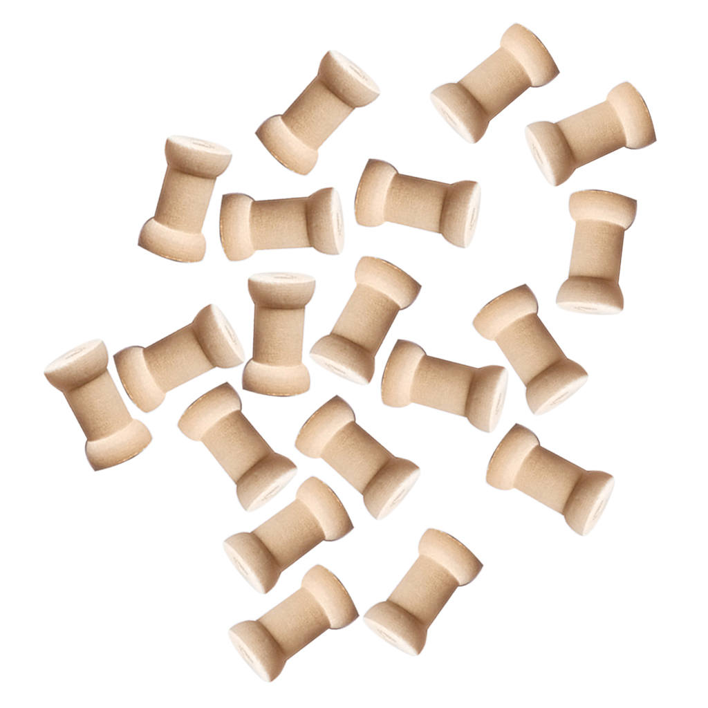 20x Wooden Empty Bobbins Thread Spool DIY Roller Natural Color Sewing Craft
