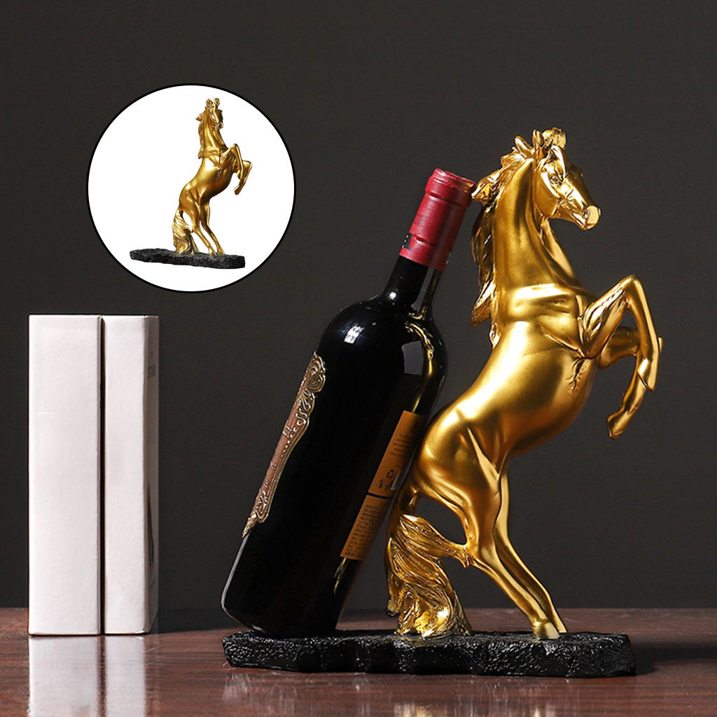 Modern Horse Wine Rack Display Stand Ornaments Golden Animal Figurine Countertop Wine Storage Cabinet Wine Bottle Holder