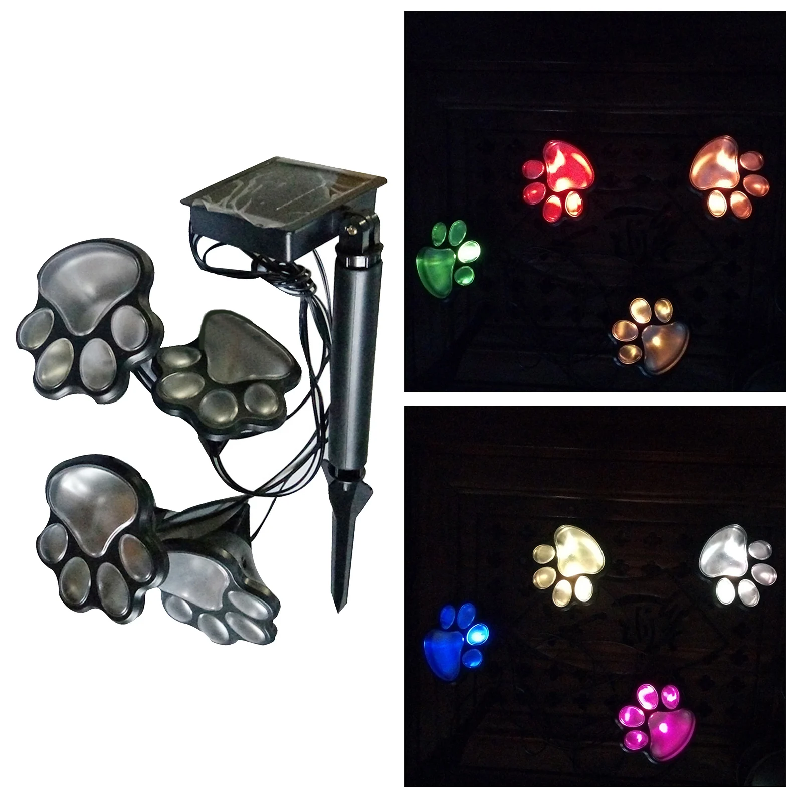 4 Solar Cat Animal Paw Print Lights LED Solar Lamps Garden Outdoors Lantern LED Path Decorative Lighting Lamp