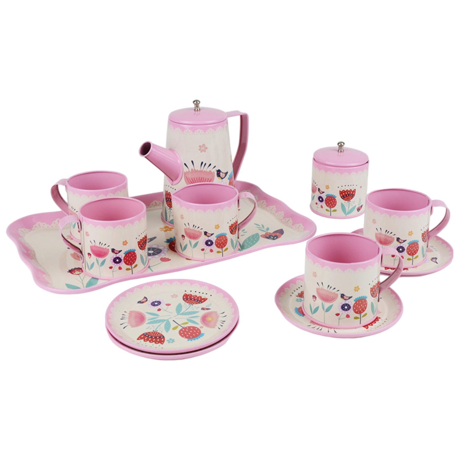 12 PCS Toy Tea Set - Pretend Tea Party Set for Little Girls, for Age 3 4 5 6 7 Year Old Toddler Child Girl Boys