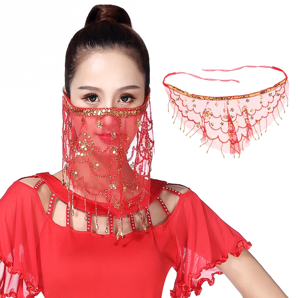 Sequins Face Veil Water-drop Type Belly Dance Costumes Accessories 5 Colors