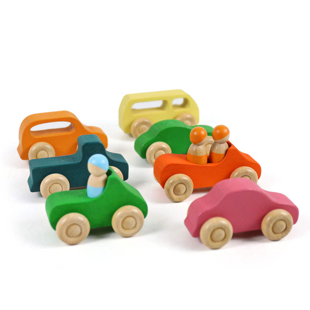 10Pcs Wooden Toy Stacking Design Building Blocks Cars for Critical Thinking