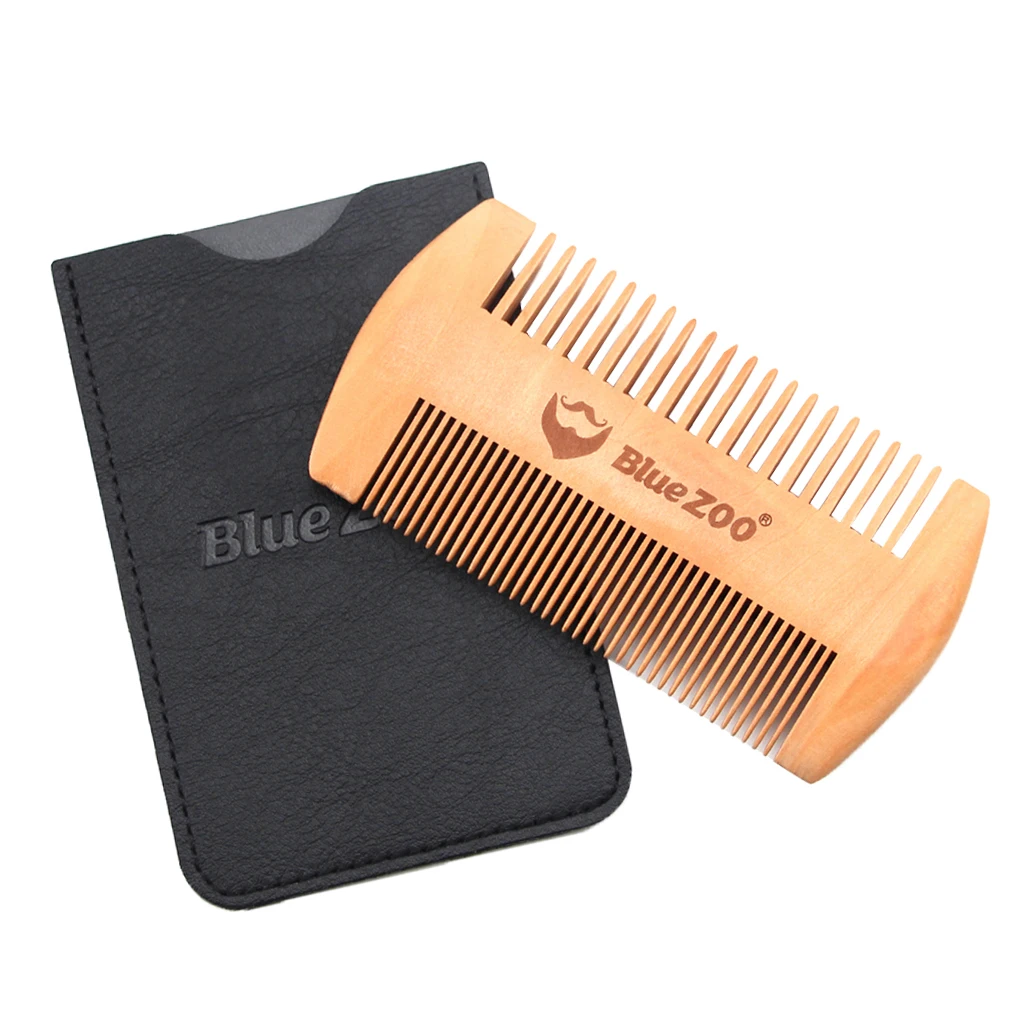 Double Side Tooth Pear Wood Beard Brush Comb Men Care Grooming Kit Wodden Handle Brush Mustaches for Growth & Styling