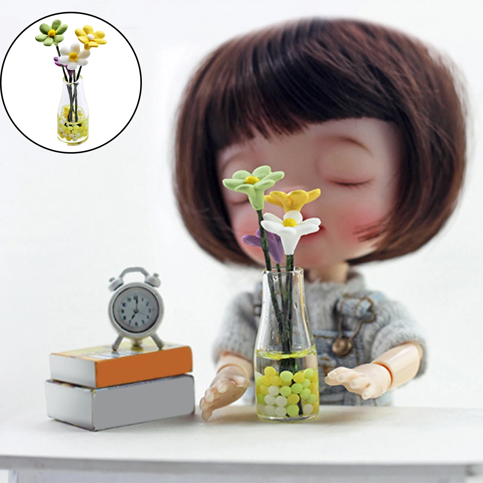 1:12 Dollhouse Miniature Accessory Mini Flower Bottles Daisy Vase Simulation Furniture Toys