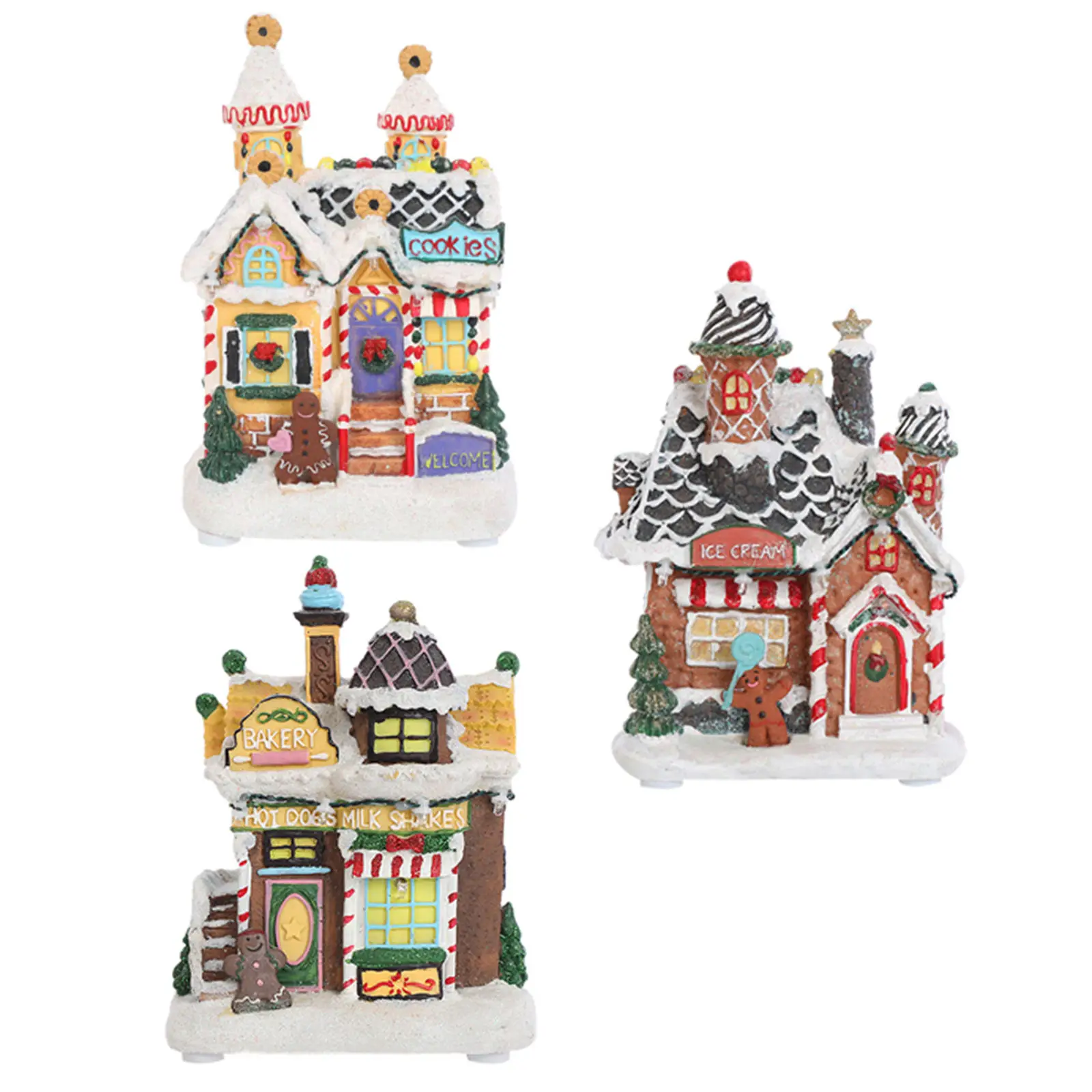 Creative Snow Scene House Ornaments Snow Scene Village Houses Building Holiday Hand-Painted LED Light Up Durable for Tabletop