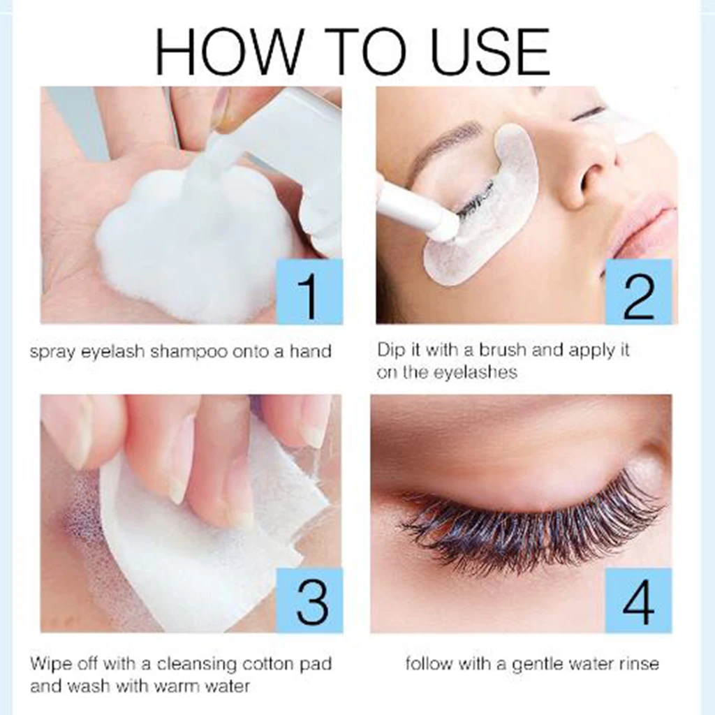 3x Shampoo Eyelash Extension 50ml Salon Eyelash Cleansing Foam Gentle No Stimulation Eyelash Extensions Brush Shampoo Kit