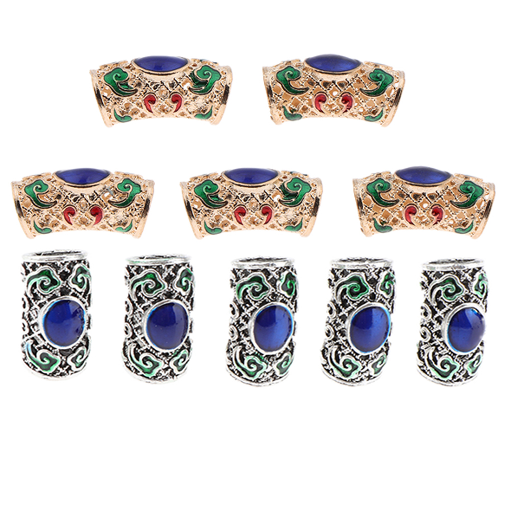 10pcs Dreadlocks Braid Antique Hair Cuffs Silver Color Beads Rings Clips Tubes Hair Extensions Rings Hair Tube Decoration