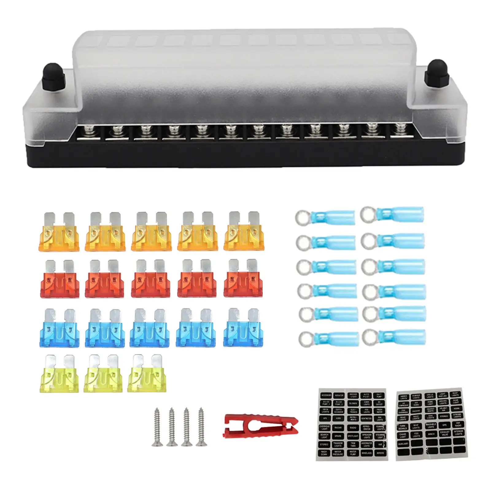 12 Circuit Blade Fuse Block 12-32V ATC/ATO Fuse Box Holder Fit for Yacht SUV Auto Marine Automotive Car