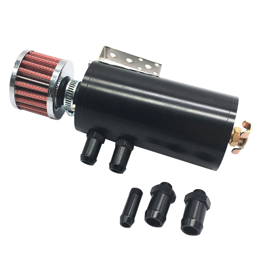 Aluminum 2 Port Oil Catch Can Reservoir Tank W/ Breather Filter Baffled