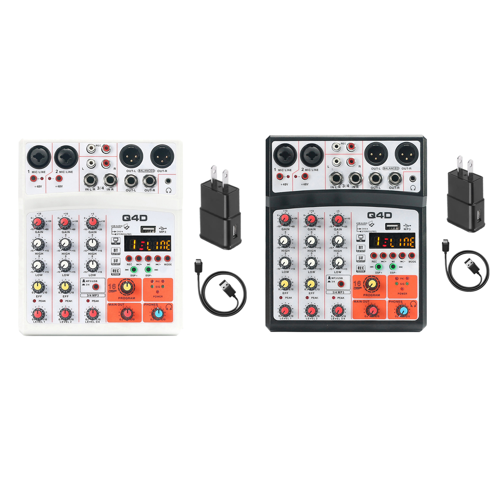 4 Channels DJ Audio Sound Mixer with 48V Phantom Power, Desktop Karaoke with MP3 Input, High Performance