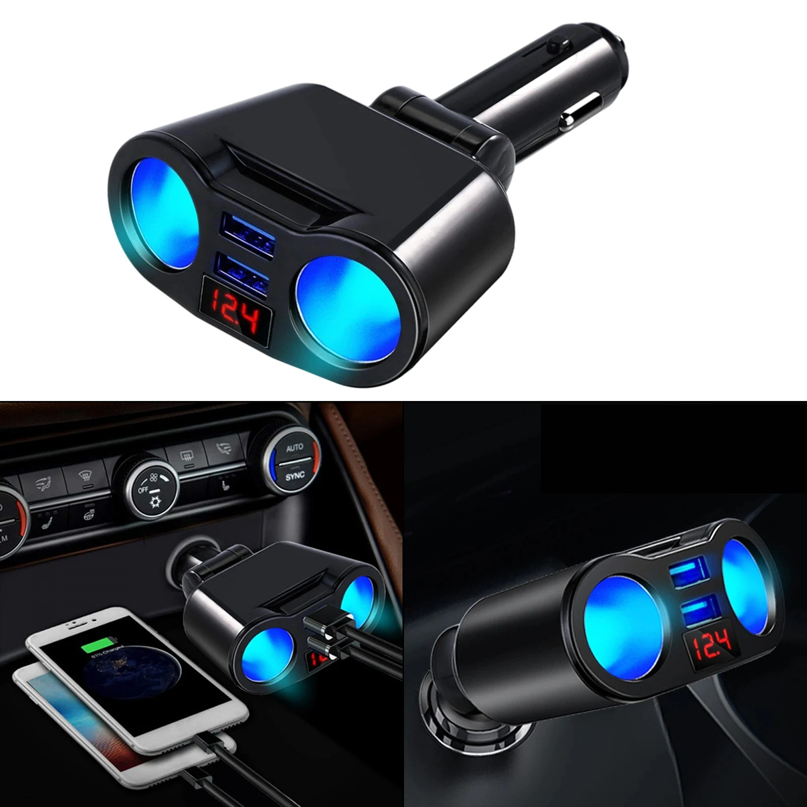DC 12V Vehicle Cigarette Lighter Adapter Charger 2-Way Dual Plug 5V 3.1A Supplies for Phones Bluetooth Headset Digital Products