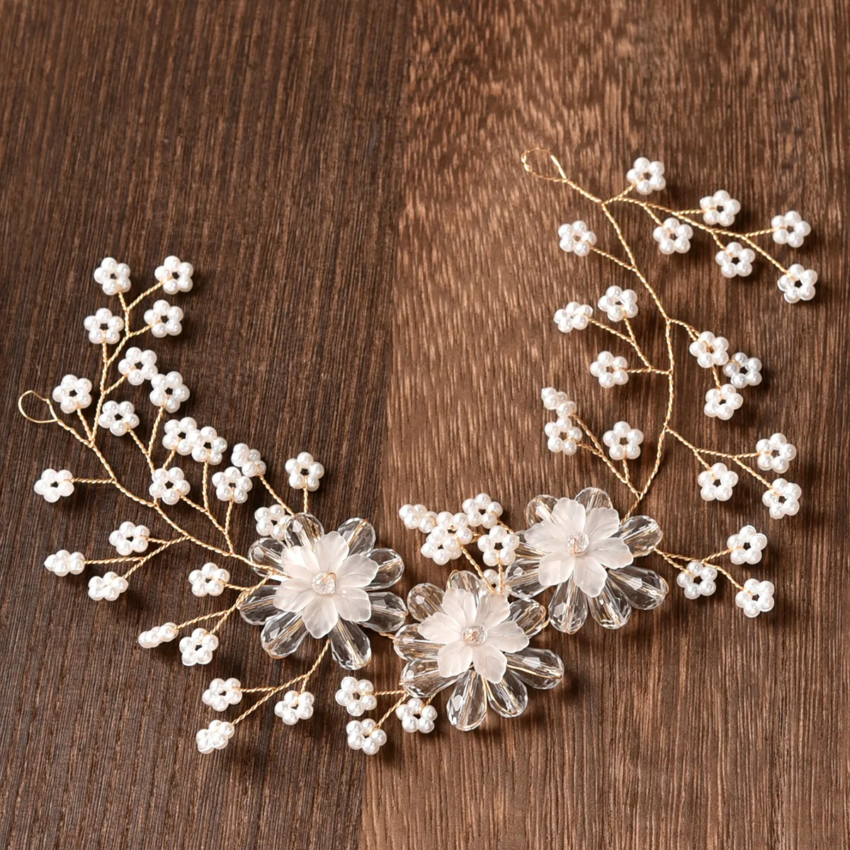 Lace Flower Bride Handmade Pearl Hair Band Headwear Wedding Dress Accessories GN