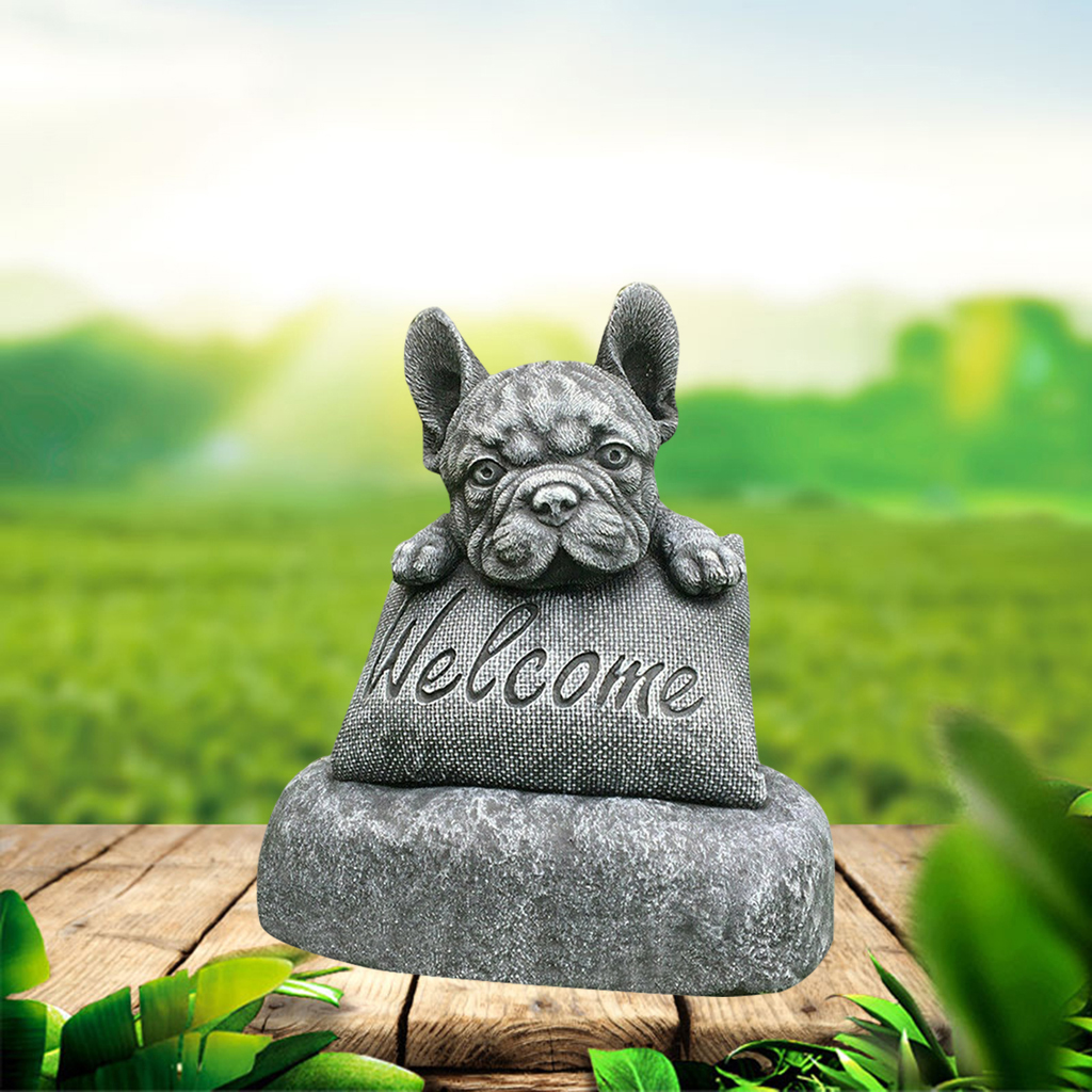 French- Statue Garden Dog Statue Decoration Welcome Sign Resin Craft Ornament Indoors Outdoors Sculpture Yard Art