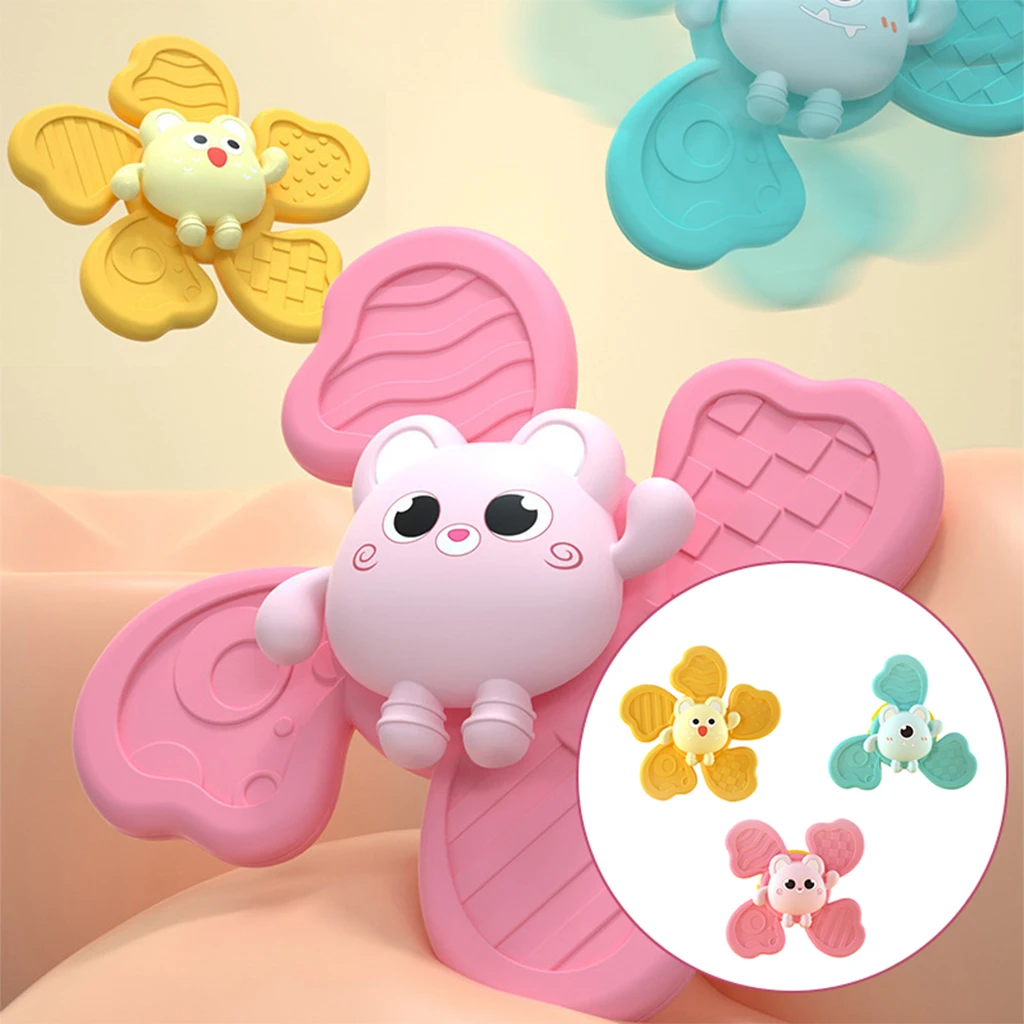 3x Funny Baby Bath Toys Suction Cup Top Spin Spinning Top Toy Age 0-3 Years