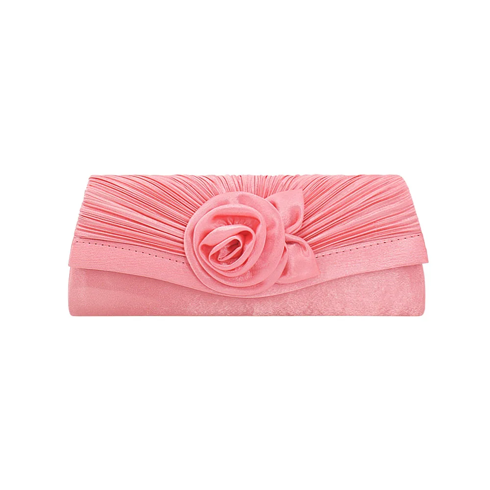 Luxy Moon Pink Floral Satin Clutch Evening Bag Front View