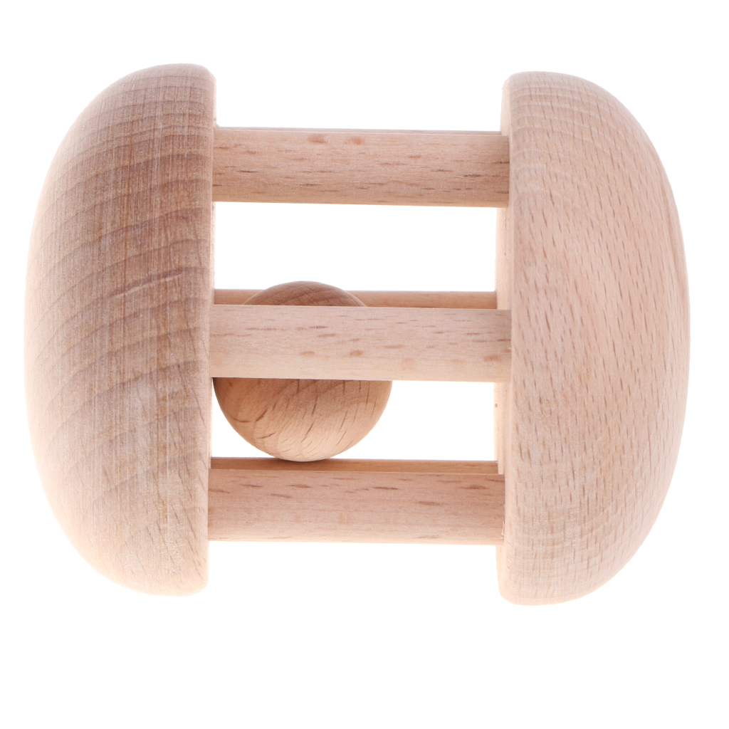 Natural Wooden Rattle Teether Baby Sensory Development Grasping Teething Toy