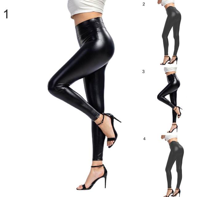 Faux Leather Leggings Tights High Waist Polyester Elastic Comfortable Women  Pleather Pants for Winter - AliExpress