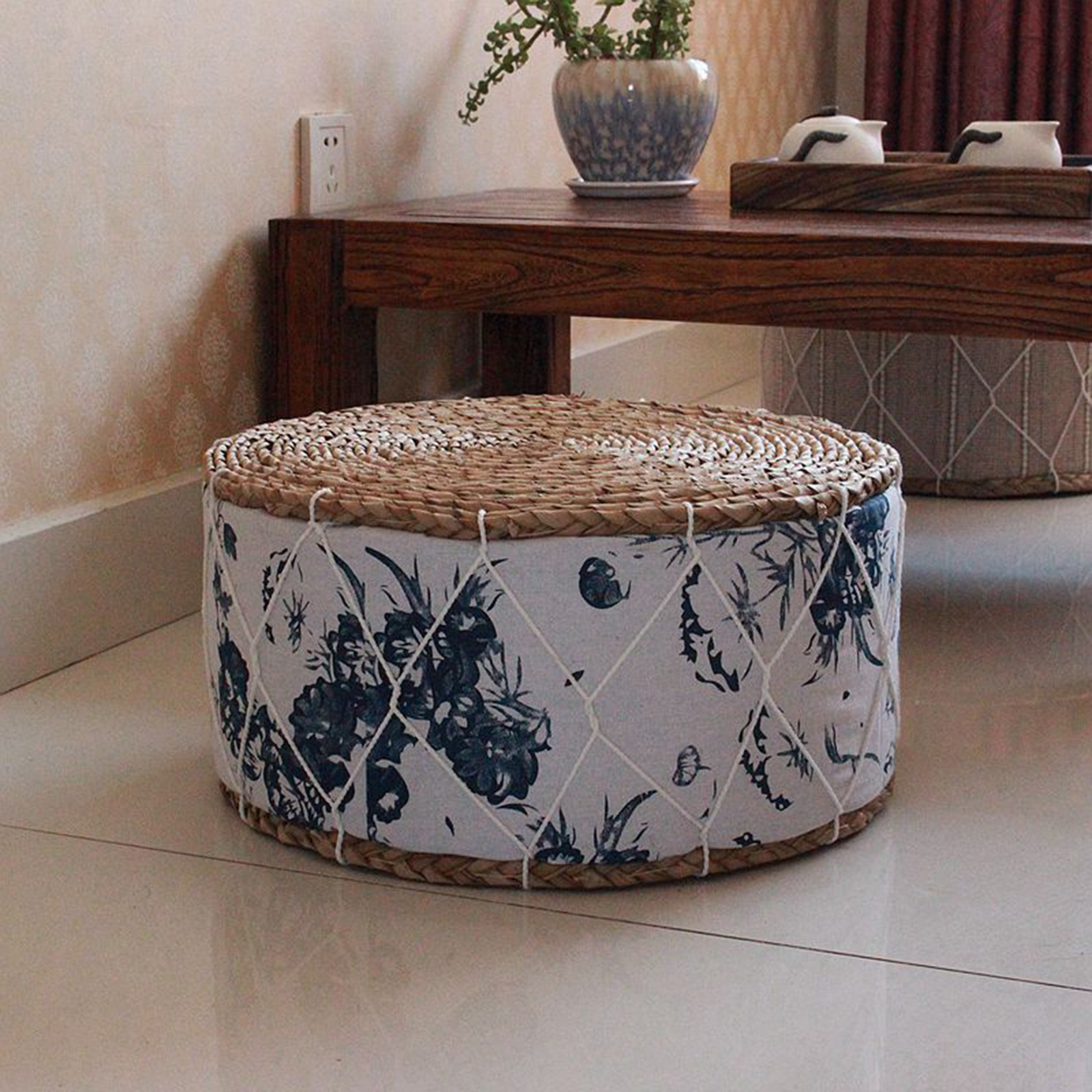 Round Straw Futon Floor Pillow Pouf Meditation Cushion Tatami Stool Sofa