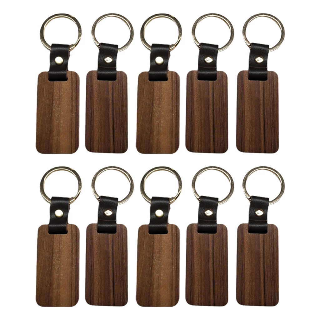 10pcs Wooden Keychain Rectangular Collectible Key Ring Car Bag Hanging Pendant Painting Crafts Cute Keychain for Women Men