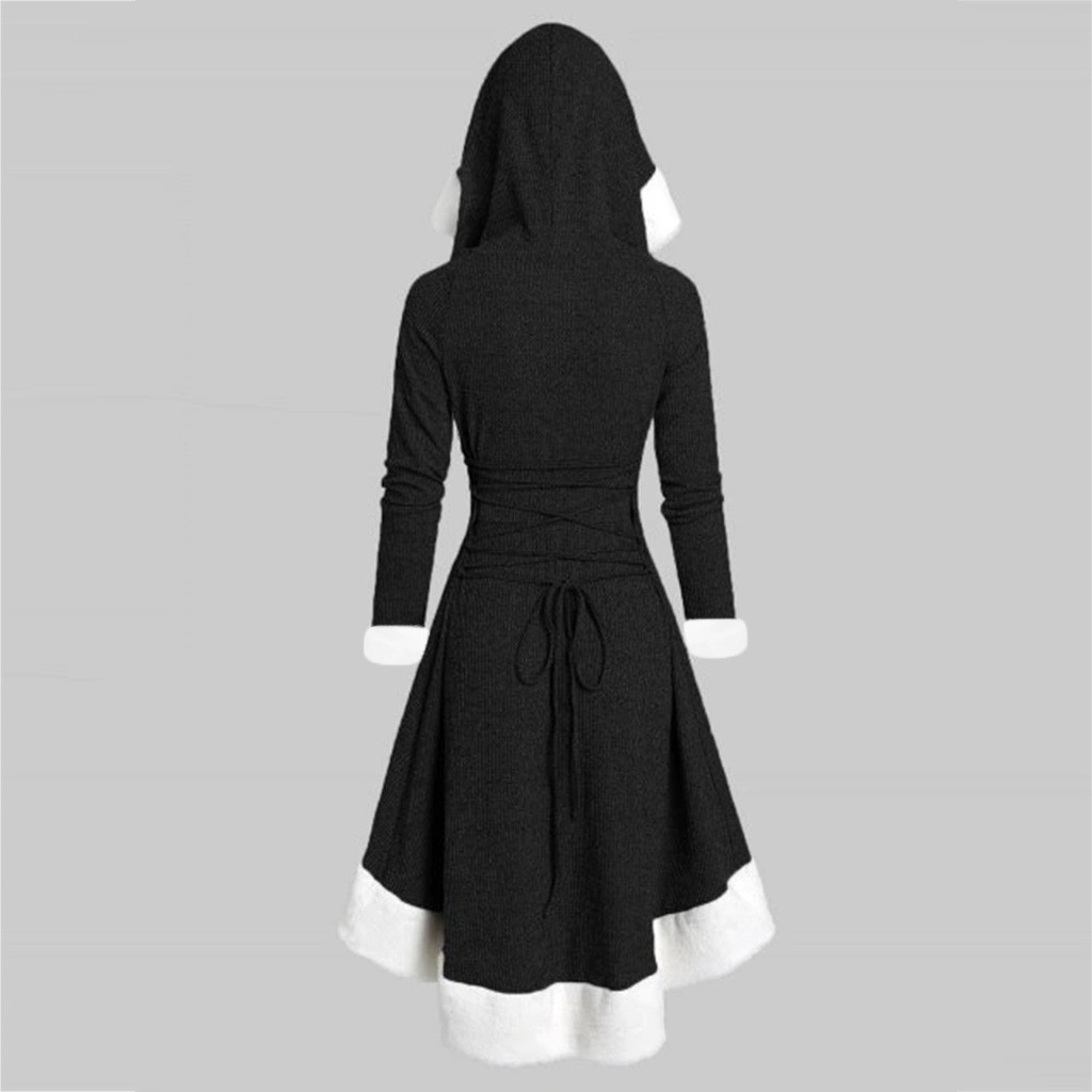 inverno vestidos de natal das mulheres do vintage vermelho com capuz midi vestido para festa de manga longa hoodie vestido de ano novo presente de natal