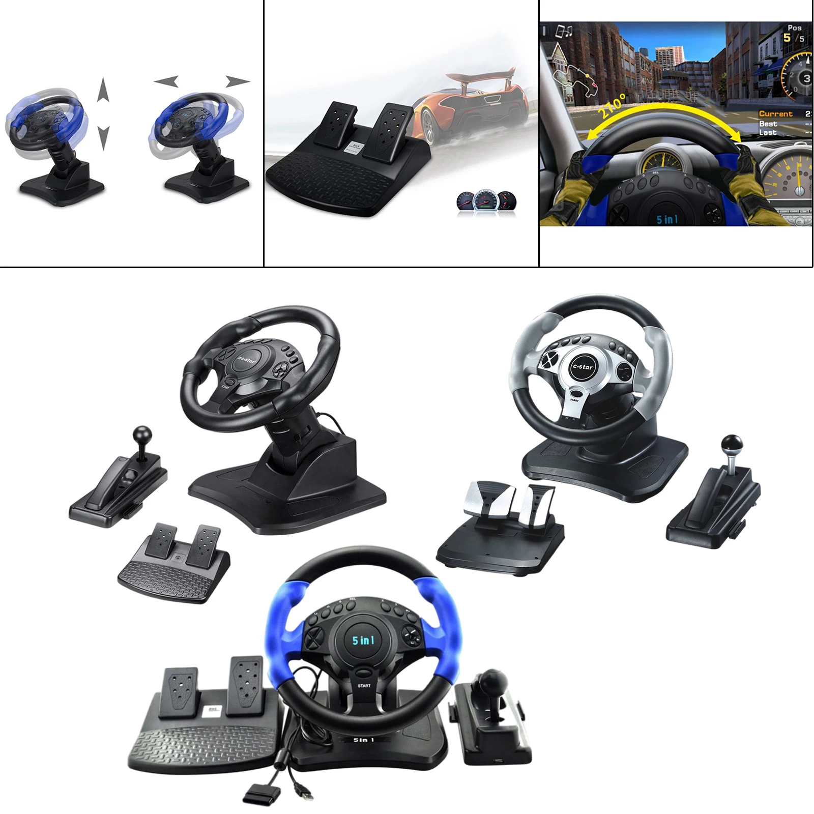 PC Racing Gaming Wheel & Pedal Vibration Car Sim Race Steering Wheel for PS4 for PS3 for PC Android Video Games Gamepad