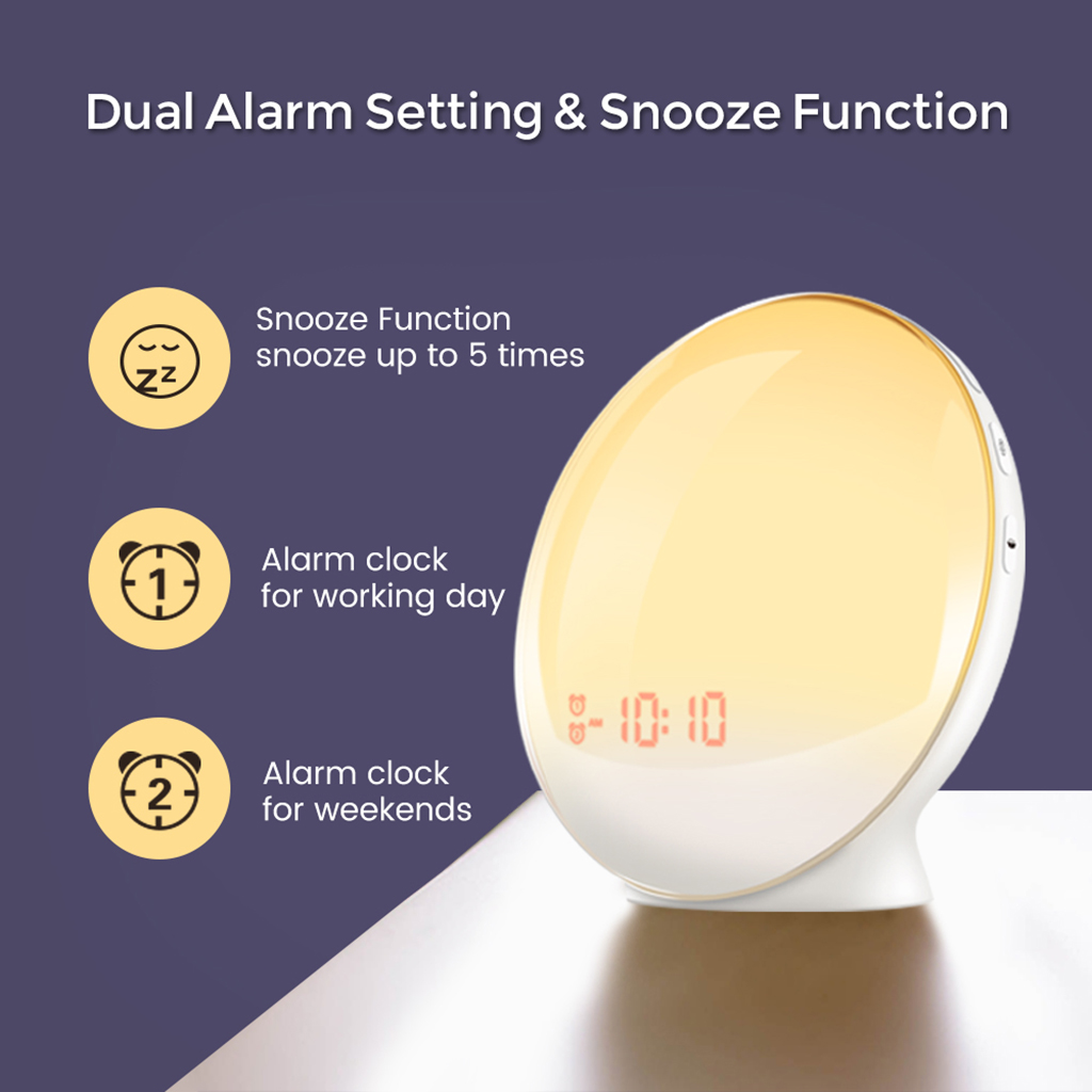 Wake Up Light Sunrise Radio Alarm Clock, 7 Color Night Light, Snooze Timer