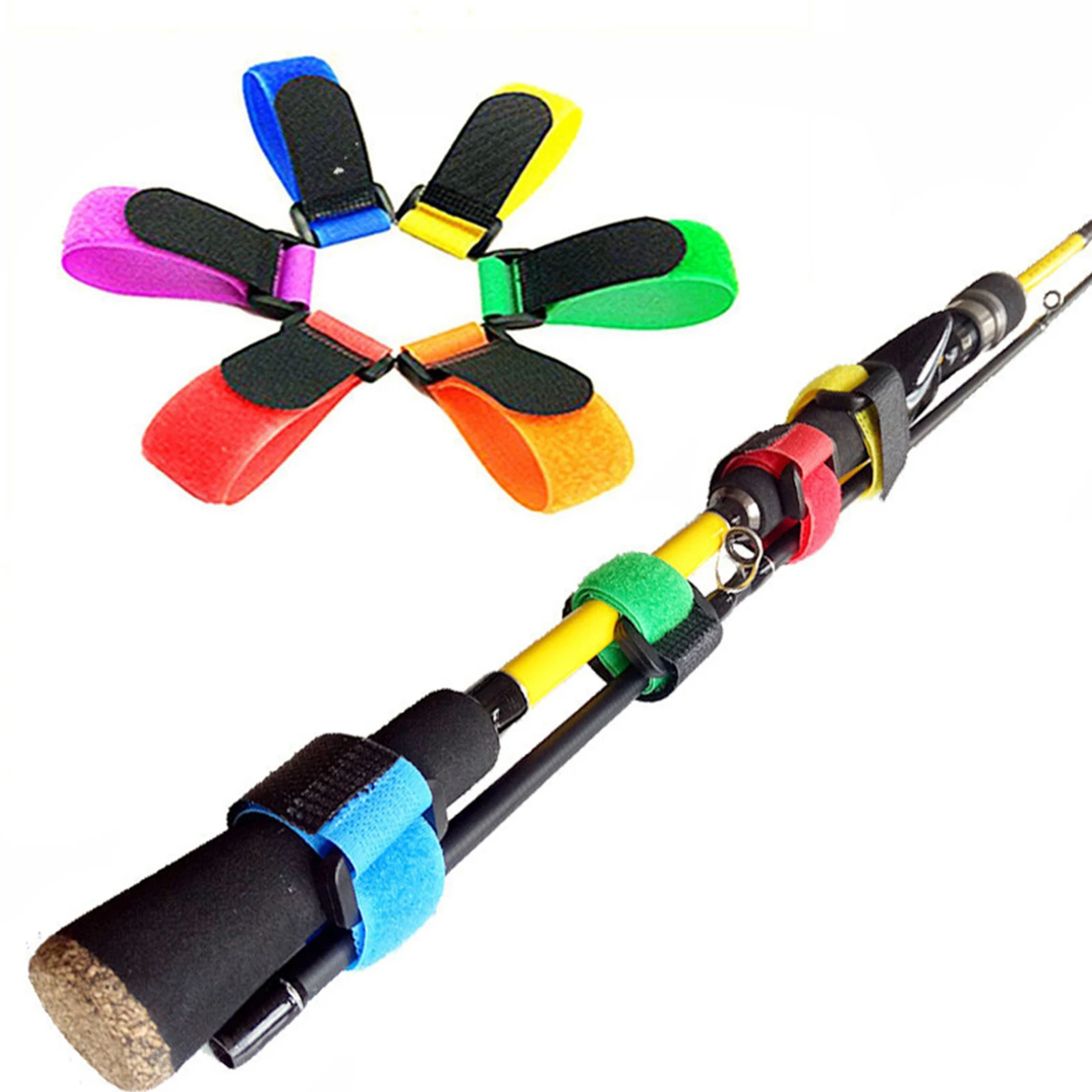 10Pcs Fishing Rod Tie Strap Belt Tackle Reusable Wrap Band Pole Holder Band