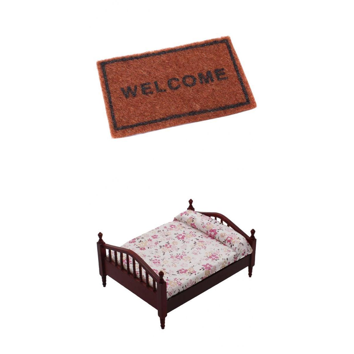 1:12 Dollhouse Miniature Mini Furniture Bed Beside Table Floor Rug
