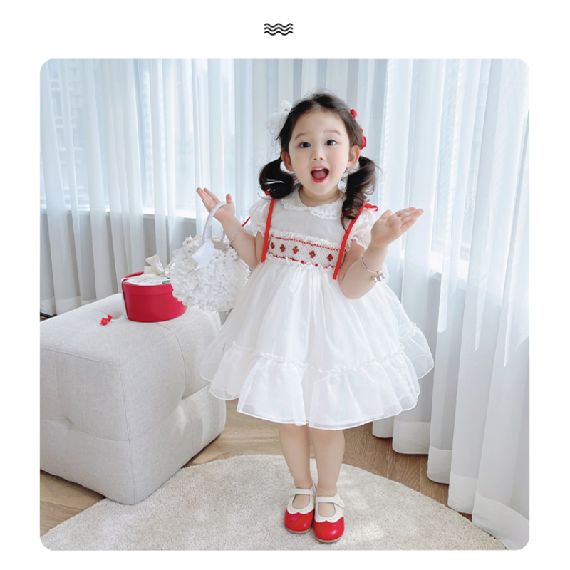 Maßgeschneidertes Spanisches Prinzessinnenkleid für Kinder Baby Geburtstag Lolita Weißes Tüll Süßes Party Blumenmädchenkleid – Detail 1