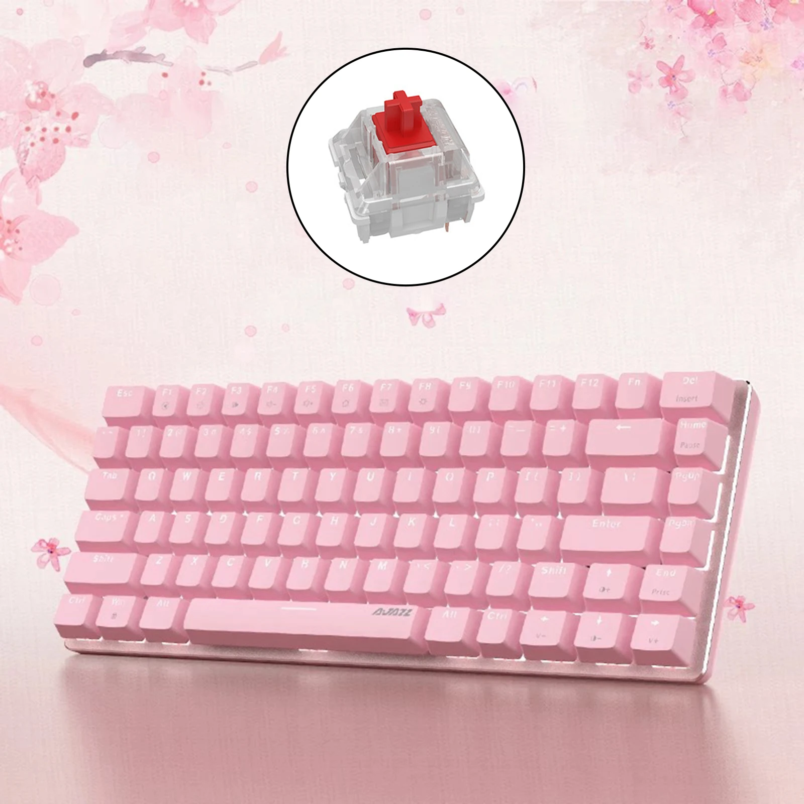 AK33 Mini Pink Switches Wired Keyboard 82 Keys Mini Compact for Games Work Portable