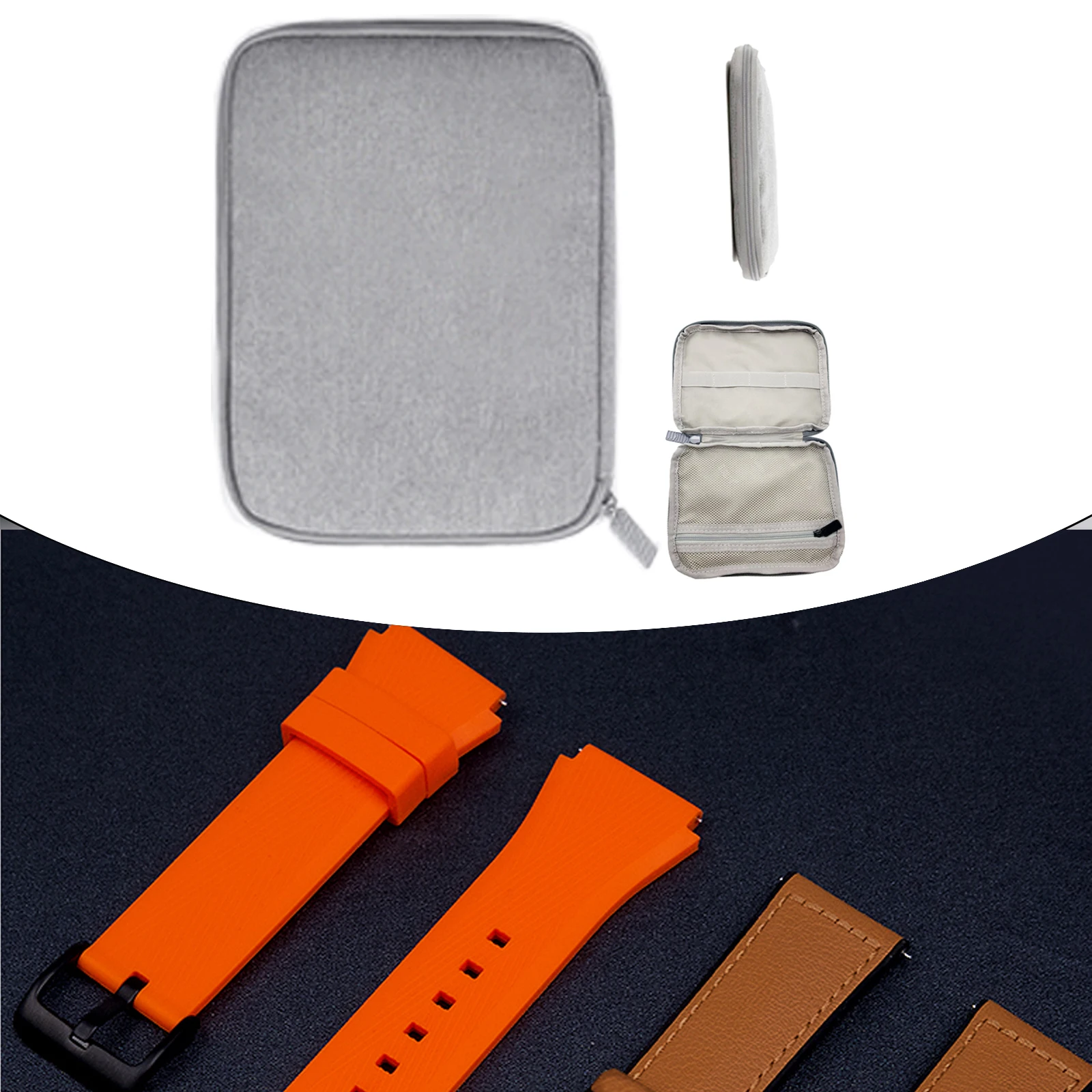 Watch Strap Storage Bag Solid Protective Zipper Watchband Pouch Box Holder
