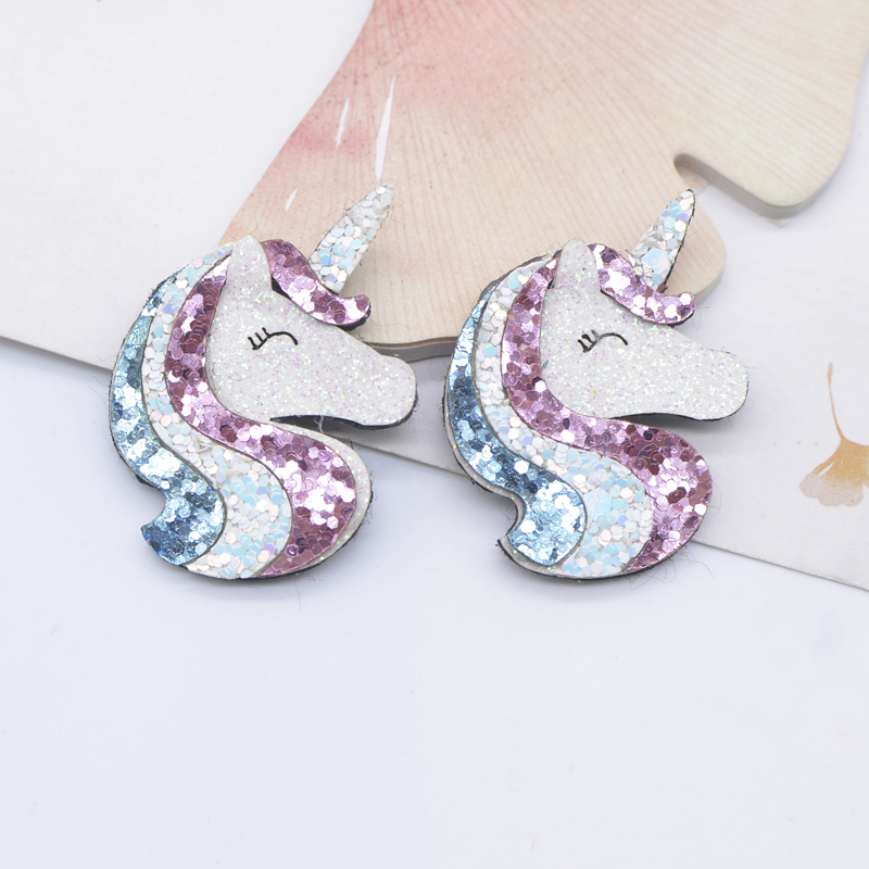 10 Stück gepolsterte Glitzer-Leder-Kawaii-Einhorn-Aufnäher zum Basteln, Kleidung, Dekor, Applikationen, DIY, Kopfbedeckung, Haarspangen, Schleifen-Zubehör – Detail 4