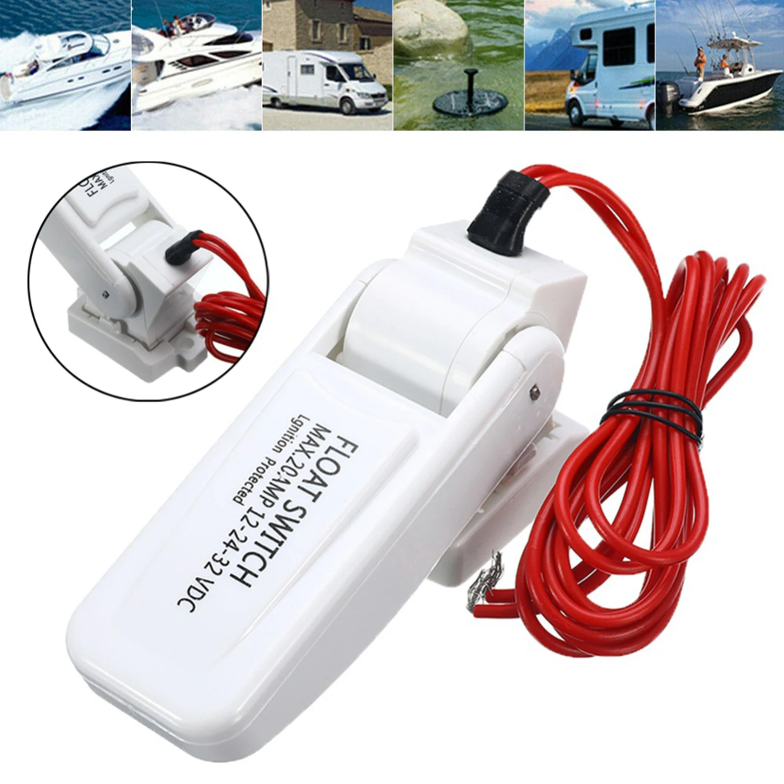 20 AMP Automatic Electric Marine Bilge Pump Float Switch DC Level Controller Floating Flow Sensor Switch White