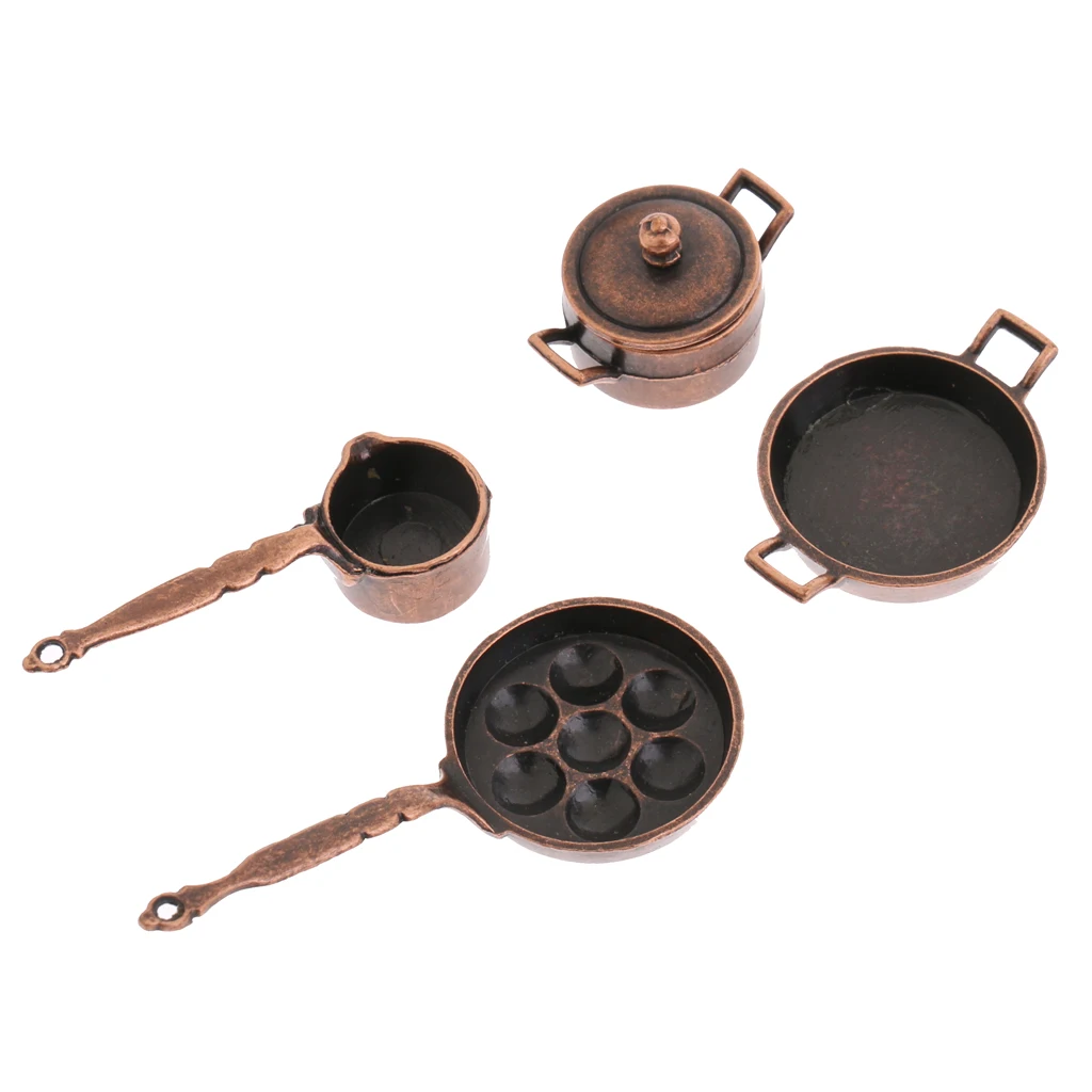 1/12 Dollhouse Miniature Kitchen Cookware 5PCS Metal Pots Pans Furniture Model Ornaments Accessory