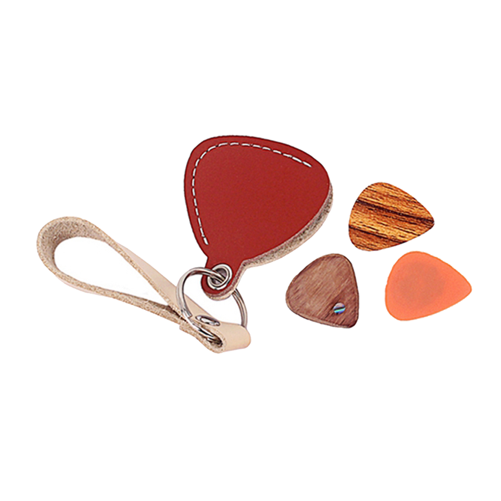 Guitar Pick Holder Leather Guitarra Plectrum Case Bag Keychain with 3pcs Guitar Picks
