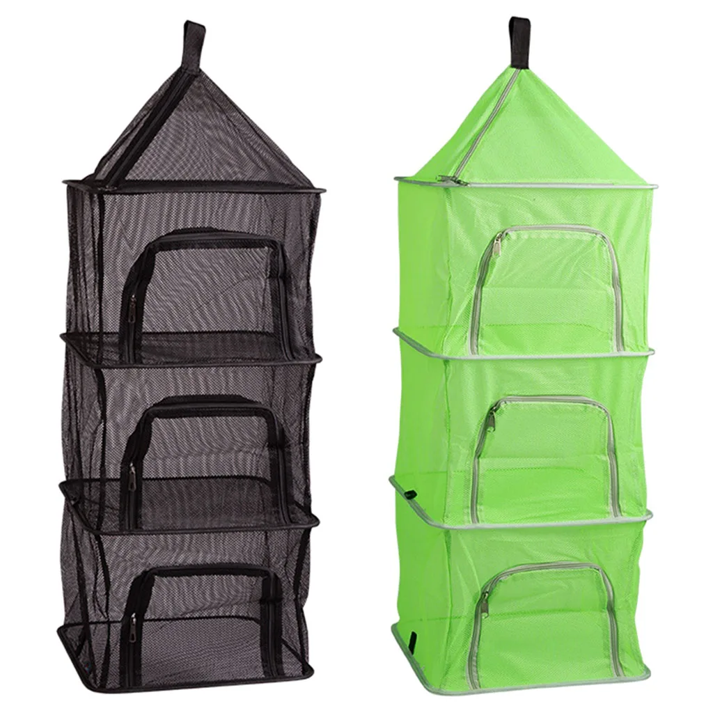 Clothing Food Dish Fruit Vegetables CFtrum 4 Layer Reusable Drying Hanging Rack Net Mesh Drying Net Basket Foldable Hanging Dryer Rack with Zippers for Home Picnic Camping,BBQ Tableware 