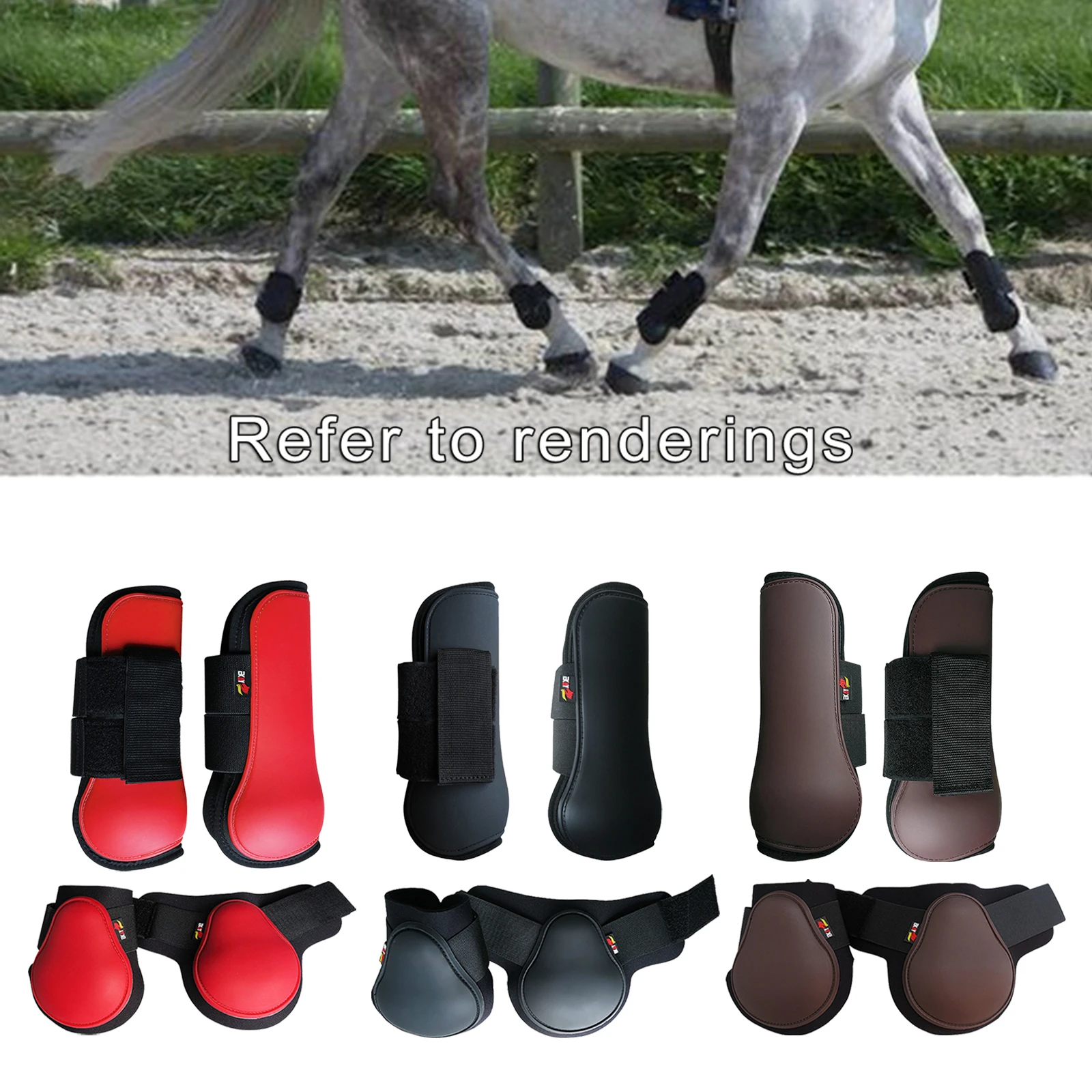 Horse Leg Tendon Boots Front Hind Fetlock Adjustable Brace PU Leather Protective Guard