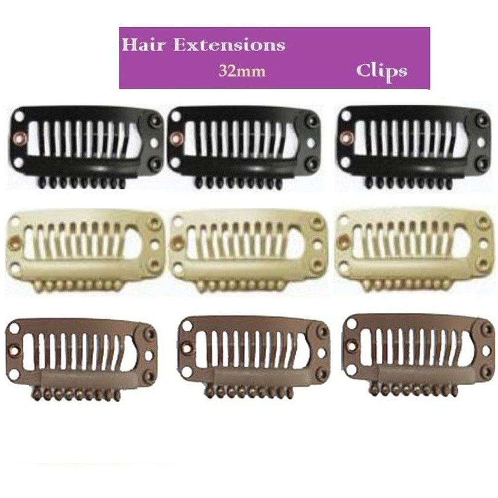 10x U Shape Snap Clips For Weft Hair Extensions Clip In Black Blonde Brown 32mm