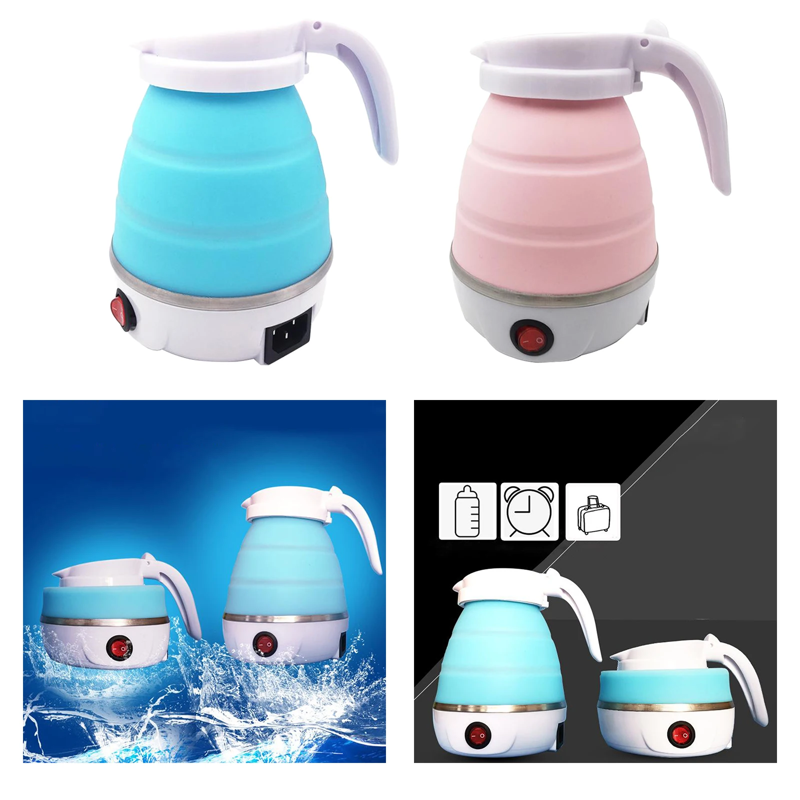 Electric Kettle Silicone Foldable Water Kettle Portable Kettle Travel Mini Kettle for Household EU Plug