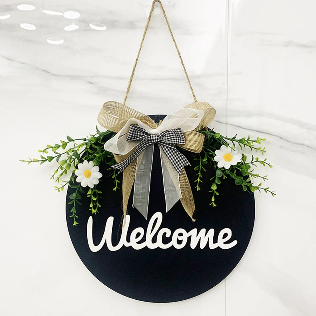 Welcome Sign Front Door Flower Wreath Artificial Leaves Garland Wedding Spring Summer Outdoor Indoor Wall Farmhouse Decoration